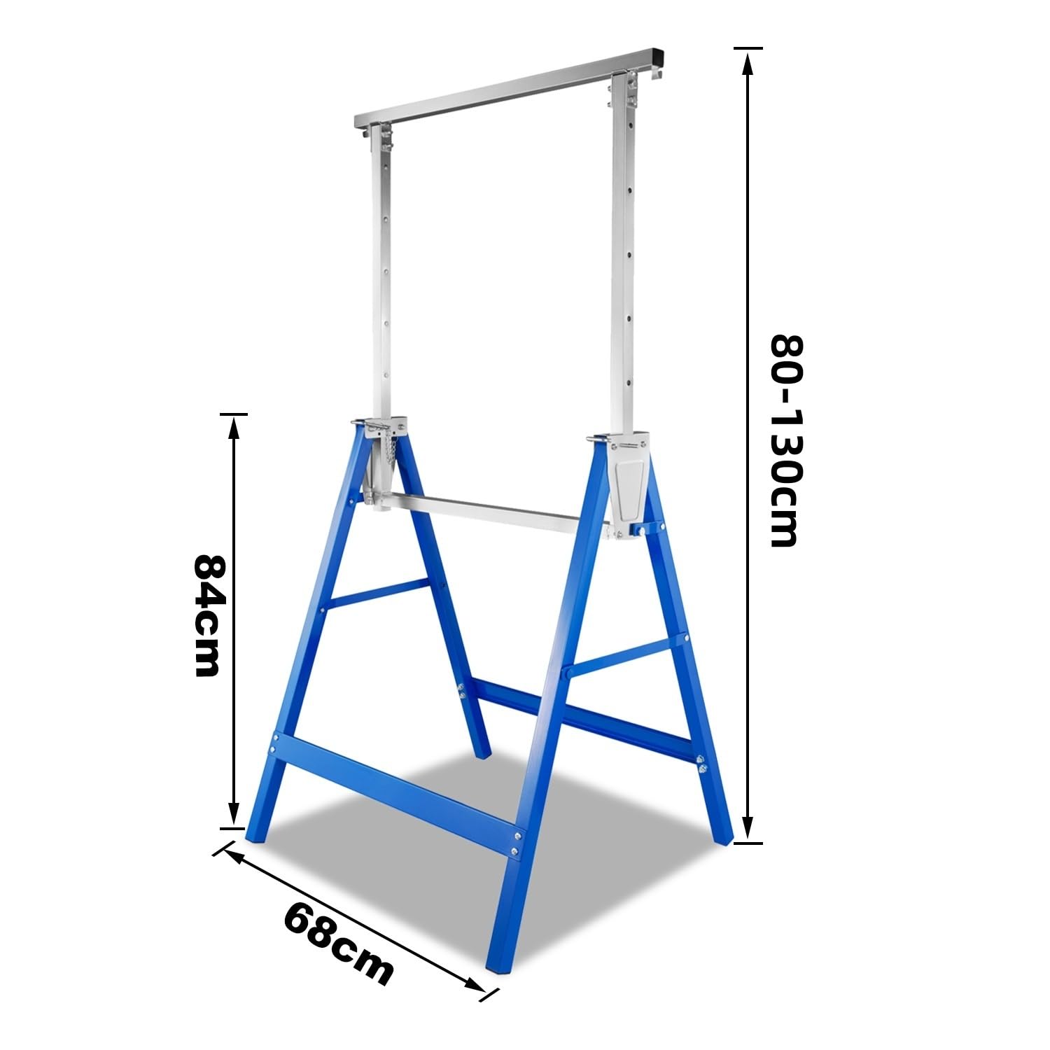 Juego de 2 caballetes telescópicos, altura regulable 80-130 cm, soporta 200 kg, plegable y antideslizante, para trabajos de pintura, construcción, jardín y taller, color azul