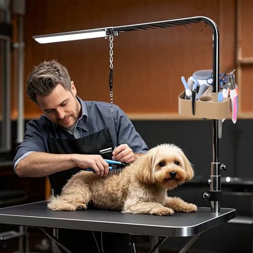 Image of Pet Grooming Organizer for Scissors Brushes and Tools Holder - Portable Dog Grooming Table and Arm Stand Tools(khakiSquare)