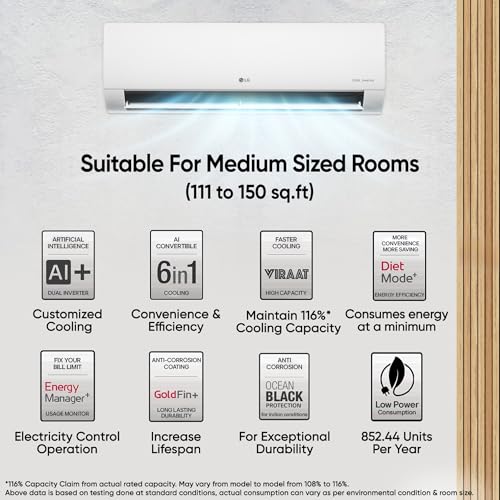 Image of LG 1.5 Ton 3 Star, Wi-Fi & Energy Manager+, DUAL Inverter Split AC (Copper, AI+ Convertible 6-in-1, Diet+ Cooler Mode, 4 Way Swing, HD Filter with Anti-Virus Protection, US-Q18HWXE, White)