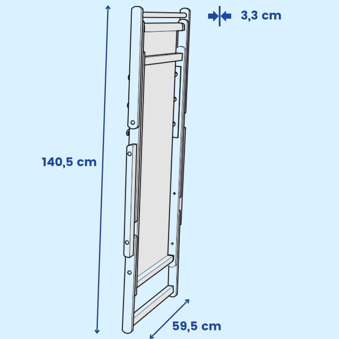 Klasyczny Leżak Składany z Drewna Bukowego z Potrójną Regulacją, Tkanina 65% Poliester & 35% Bawełna, 142 x 60 cm, Nośność 120 kg
