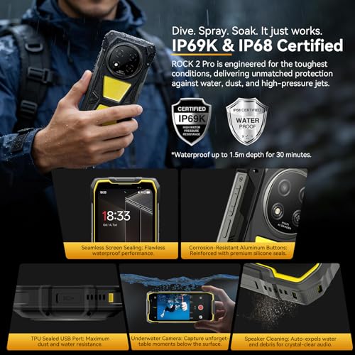 Image of Blackview Rock 2 Pro 5G Rugged Phone Android 16, 15000mAh /33W Dual 400LM Camping Light, 32GB+256GB /2TB Rugged Smartphone Unlocked Gemini AI, 16MP+13MP 6.78 inch 2.4K 120Hz Glove Mode /NFC