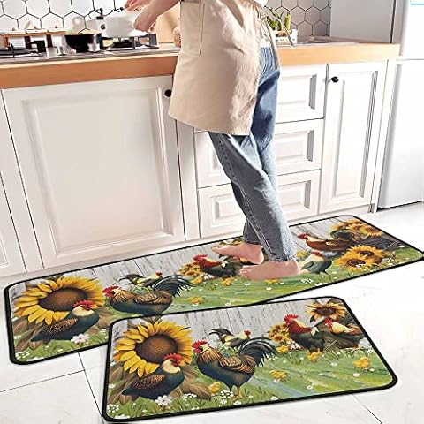kukli kitchen Rooster Kitchen Rugs and Mats Set of 2 Cover