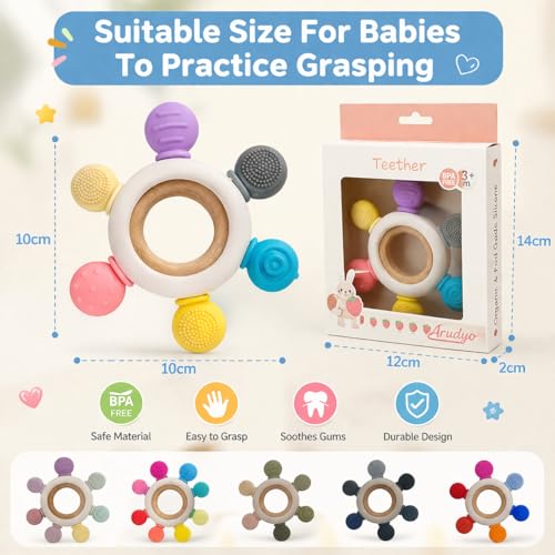 Image of Baby Teether Toy for 3+ Months, BPA-Free Food Grade Silicone Teething Ring, Soft Chew Toy for Teething Relief, Easy Grip Sensory Teether for Infants 6-12 Months, Newborn Baby Gift for Boys & Girls (Round Teether)