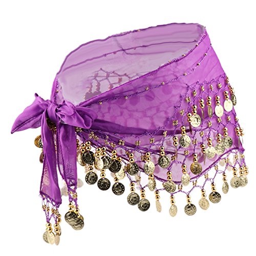 Gazechimp Ceinture Foulard Danse Orientale Sequins Attache Ferme pour Scène et Class de Danse - Violet, comme décrit