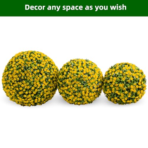 15.7" Artificial Topiary Flower Balls, Set of 2 Decorative Topiary Balls Hanging Grass Ball for Home Decor Indoor and Outdoor,Yellow