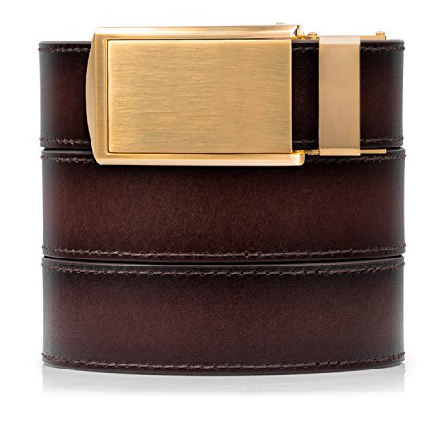 SlideBelts Full Grain Leather Belt (Mahogany with Gold Buckle, Up to 48