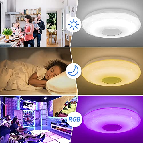 Famure Led Ceiling Light With Bluetooth Speakers,36W 11" Rgb Waterproof Dimmable Ceiling Lights With Remote Control For Bathroom,3000K 4500K 6000K Color Changed Close To Ceiling Light #TOP4