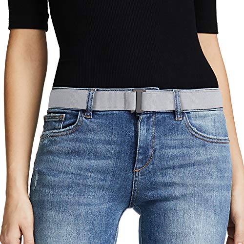 JASGOOD No Show Women Stretch Belt Invisible Elastic Web Strap Belt with Flat Buckle for Jeans Pants Dresses