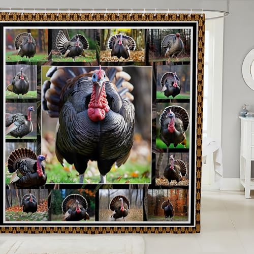 Erosebridal Turkey Shower Curtain 72 Wx72 L Wildlife Bird Pheasant Bathroom Shower Curtain Sets Hunting Turkey Fabric Shower Curtain Farmhose Bird Chicken Bath Curtain for Adult Men Women