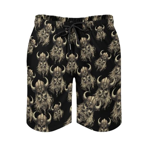 Skull Vikings Mens Swim Trunks Quick Dry Beach Swimming Shorts with Mesh Lining and Pockets3