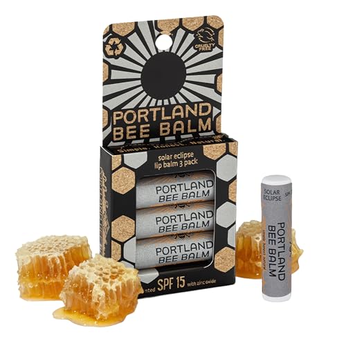 Portland Bee Balm Solar Eclipse All Natural Handmade Beeswax Based SPF 15 Lip Balm 3 Count