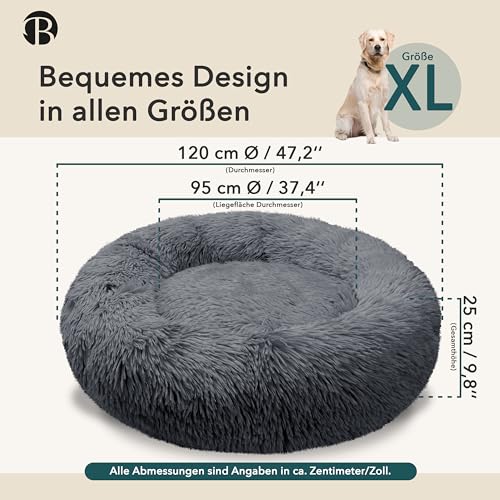 bluzelle Orthopädisches Hundebett für Grosse Hunde, 120cm Donut Kissen Waschbar Memory Foam Rund, Hundekorb Hundekissen Flauschig Plüsch Kunstfell Weich, Farbe:Dunkel-Grau