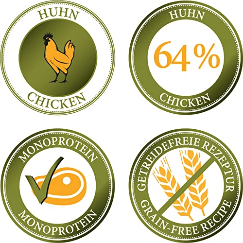 Bellfor Freiland-Menü Getreidefreies Nassfutter für Hunde mit Huhn 6 x 200 g, Hundefutter ohne Getreide und ohne Zuckerzusätze, Qualitätsernährung für Ihren Vierbeiner