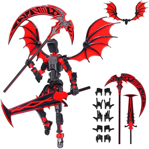 Starnearby T13 Assembly Completed Stick Titan13 Action Figure, 3D Printed Lucky13 Dummy 13 Action Figure with 2 Cool Weapons & 6 Hands & Wings, Robot 13 Stop Motion Figures Desktop Decoration