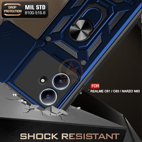 Image of Armor Bumper Back Cover Case for Realme C63 / Narzo N63 Rotating Camera Cover, Ring Holder & Kickstand | Heavy Duty & 360 Degree Protection Realme C63 / Narzo N63 Back Cover (Blue)