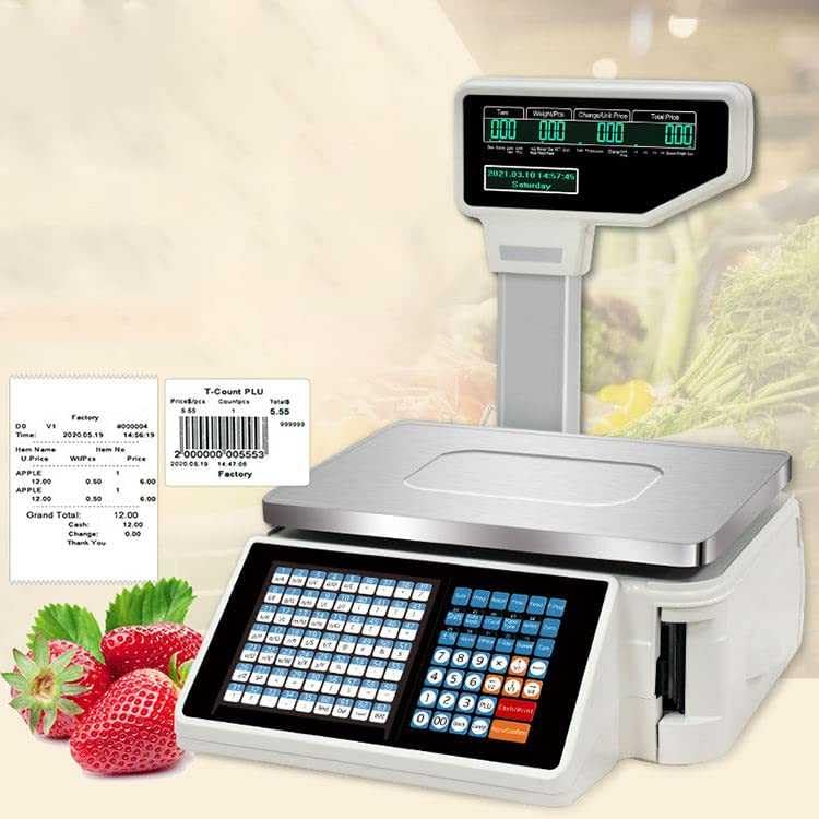 Báscula comercial digital con impresora y doble pantalla miniatura 3