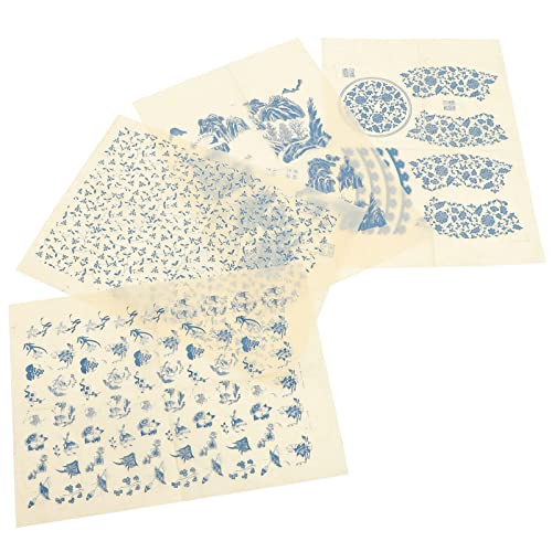 SEWACC 4 Hojas Pegatinas De Cerámica Quemada Hojas De Transferencia Calcomanía De Porcelana Calcomanía De Cerámica Clásica Calcomanías Bajo Vidriado Papel Flores Importante