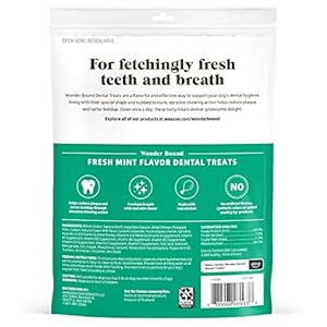 Amazon Brand – Wonder Bound Dog Dental Treats for Large Dogs (Over 50 lbs), Fresh Mint Flavor, Made with Real Chicken, Nubbed Texture for Plaque & Tartar Control, Freshens Breath While Chewing 9 Count