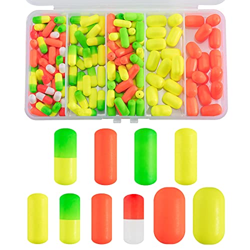 Alwonder 150-Pack Oval Foam and Cylinder Foam, Surf Fishing Pompano Rigs Floats Bottom Rig Live Bait Rig Fish Finder Rigs Strike Indicators Fly Fishing Floats for Catfish Trout Walleye (Cylinder)