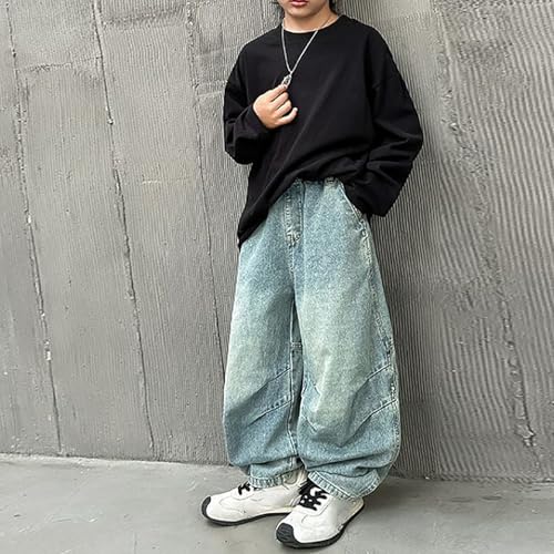 Boys Baggy Jeans Teens Straight Wide Leg Denim Pants Elastic Waist Classic Distressed Trousers Y2K Streetwear3