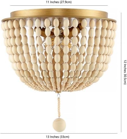 SAFAVIEH Lighting Collection Fidelma Boho Cream Beaded 2-Light Kitchen Bathroom Dining Bedroom Foyer Hallway Flush Mount (LED Bulbs Included)