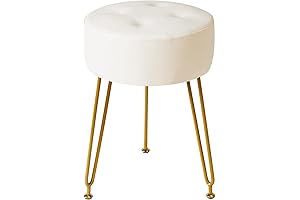 IBUYKE White Faux Leather Vanity Stool with Golden Steel Legs