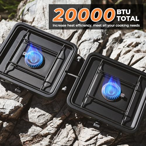 KingCamp 2 Burner Camping Stove,Portable Folding Stove with 20000 BTU,Backpacking Camp Stove for Outdoor Cooking,2 Adjustable Burners & Piezo Ignition for BBQ Hiking Backpacking Camping - Image 4