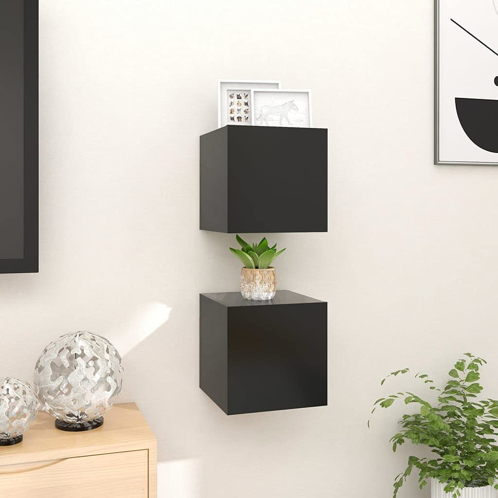 vidaXL Armadietti a Parete per TV 2 pz Neri 30,5x30x30 cm