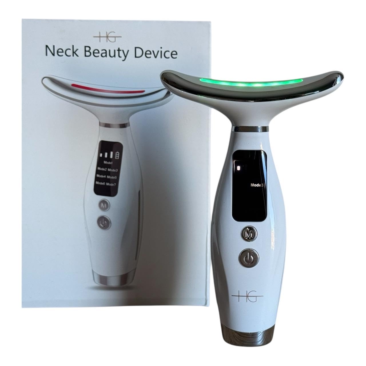 HG AESTHETICS Masajeador Facial y de Cuello con Carga USB | Dispositivo de Belleza LED Anti-Edad | Reafirmante, Reductor de Arrugas y Tratamiento Rejuvenecedor para el Hogar y el Viaje (Blanco)