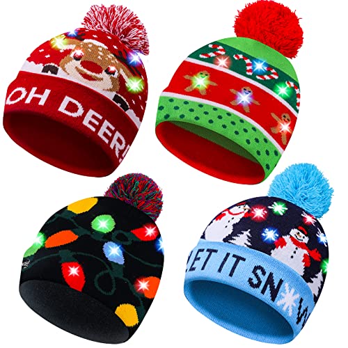 MGparty Christmas Hat Xmas LED Light Up Beanie Knit Hats Winter S...