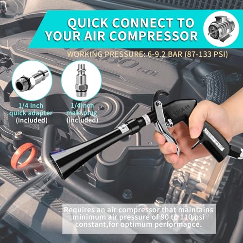 Tornado Dry Cleaning Gun with Brass Adjustable Air Flow Nozzle,Air Blower Gun Quickly Blasts Dirt and Dust from Surface Works with Air Compressor Black