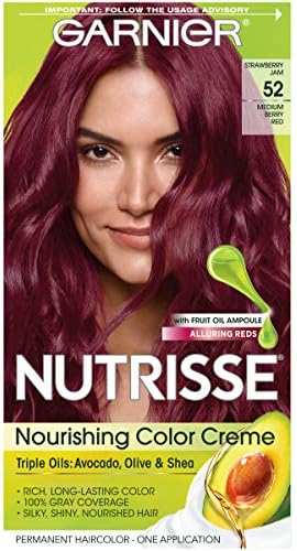 Garnier Hair Color Nutrisse Nourishing Hair Color Creme, Strawberry Jam 52, Medium Berry Red, 1 Count