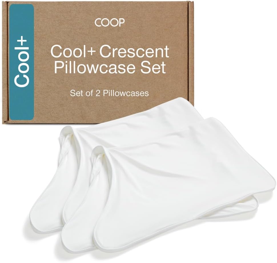 Coop Home Goods Cool+ Crescent Pillow Case Queen Size 2-Pack, White Cooling Pillow Cases for Cool+ Crescent Pillow, Ultra-Soft & Breathable Cooling Pillow Covers with Zipper for Hot Sleepers