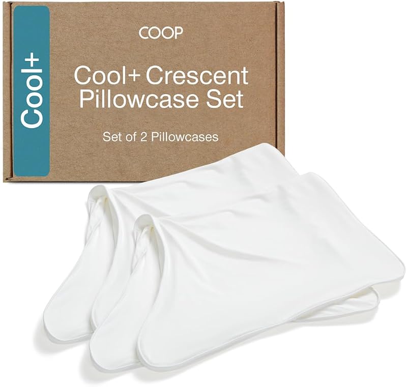 Coop Home Goods Cool+ Crescent Pillowcase King Size 2-Pack, White Cooling Pillowcases for Cool+ Crescent Pillow, Ultra-Soft & Breathable Cooling Pillow Covers with Zipper for Hot Sleepers
