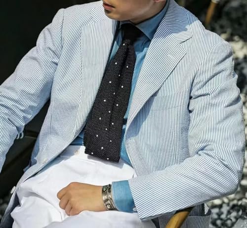 Mens Seersucker Suit Blazer Men Summer Lightweight Jacket Sports Coat Beach Wedding Party Prom Daily Casual Outfit Jacket4