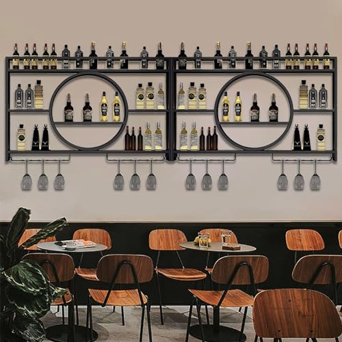 Étagère à vin murale avec support verres et éclairage LED pour salon