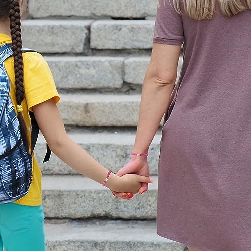 Image of Mommy and me Bracelets Homecoming Season Bracelets for Mom, Back to Bracelet Matching Heart Bracelets Prek Matching Heart Wish Adjustable Bracelets Jewellery(ROSE RED)