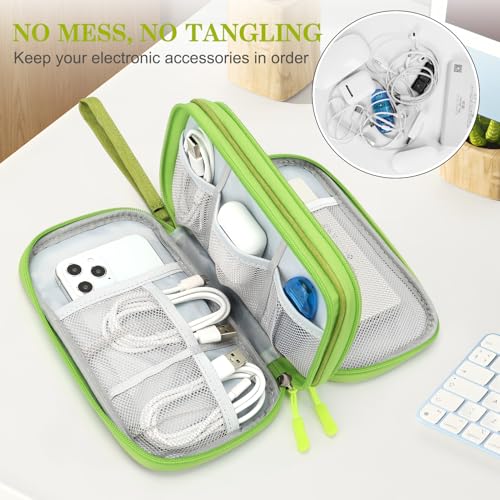 Image of FYY Electronic Organizer, Travel Cable Organizer Bag Pouch Electronic Accessories Carry Case Portable Waterproof Double Layers Storage Bag for Cable, Cord, Charger, Phone, Earphone, Medium Size Green