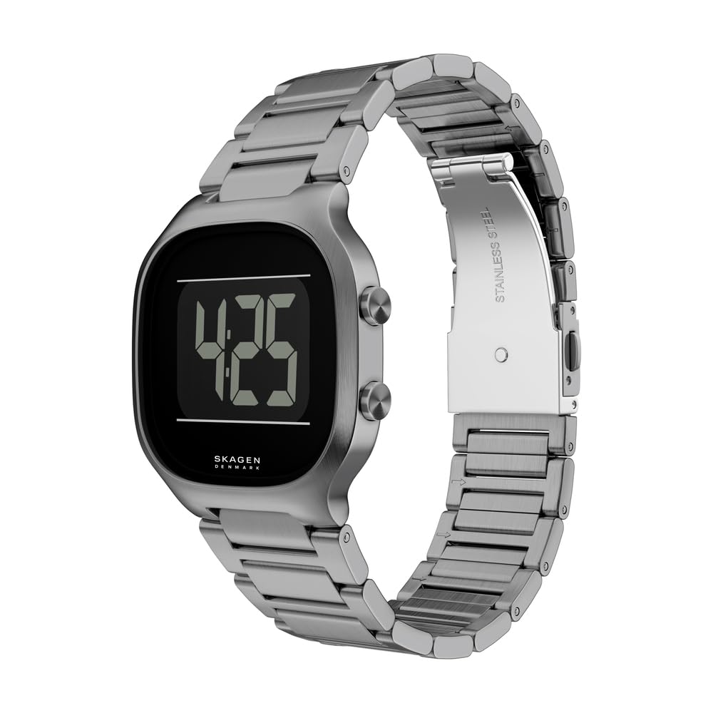 Skagen Mellem Reloj Digital para Hombre, Movimiento LCD con Correa de Acero Inoxidable o Cuero