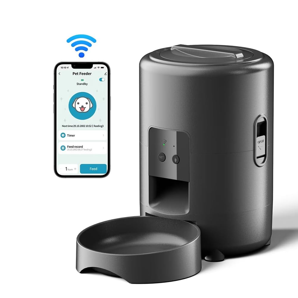 Malloy 2L Automatic Smart WiFi Pulsante Cat Feeder Pet Food Dispenser per Secco per Gatti e Cani Distributore di Crocchette Ciotola per per Animali Domestici