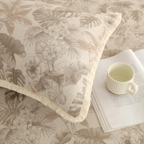 Image of Story@Home King Size Bedcover Set | 400 TC Microfiber Bedding Set with 1 Duvet Cover 1 King Bedsheet 270 x 250 cm & 2 Pillow Covers | Soft Durable Duvet Cover Set Floral Pattern|Beige Brown