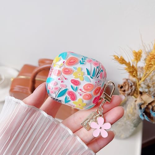 Image of MINSCOSE for AirPods 4 Clear Case,Cute Colorful Flower Pattern Design with Girly Floral Keychain,Soft Silicone Protective Shockproof Cover with Cleaner Kit for Girls Women-Color