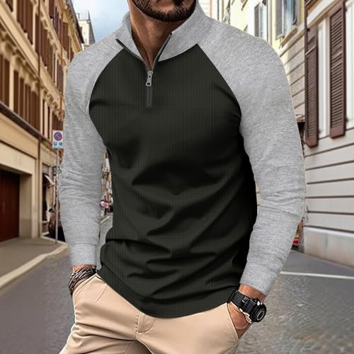 CRNTCEM Mens Quarter Zip Henley Tshirts Long Sleeve Regular Fit Work Tops Mock Neck Casual Active Outdoor Polo Sweatshirts2