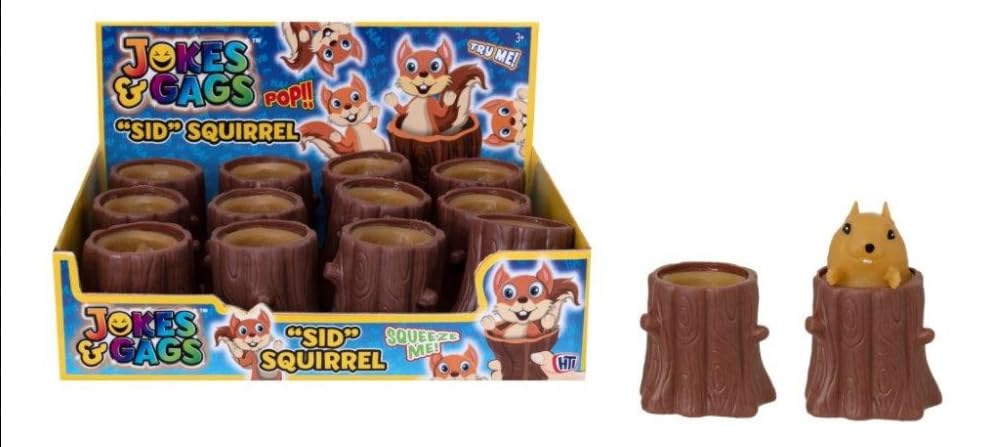 Sid Squirrel Pop Up Fidget Toy, Tree Trunk Design, Squeeze and Pop Action, Ages 3+, 1 Sent At Random