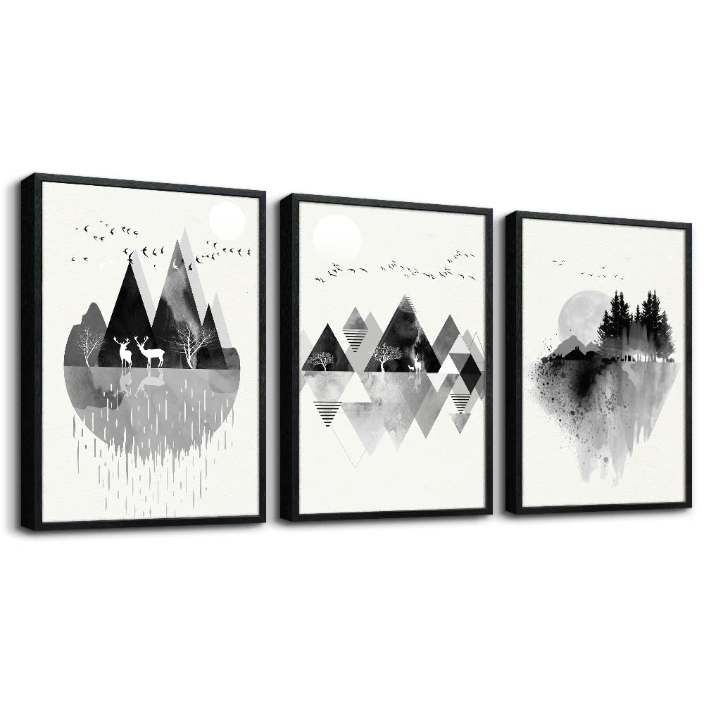 hyidecorart Black Framed Wall Art For Living Room Wall Decorations For Bedroom Home Decor Office Wall Decor Black And White Wall Pictures Abstract Geometric Wall Painting 3 Piece Framed Prints Art