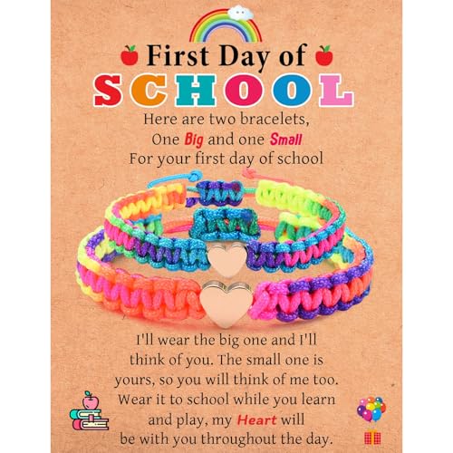 First Day of School Kindergarten Preschool Gifts for Girls, Mother Daughter Matching Bracelets Set, Back to School Gifts for Daughter from Mom
