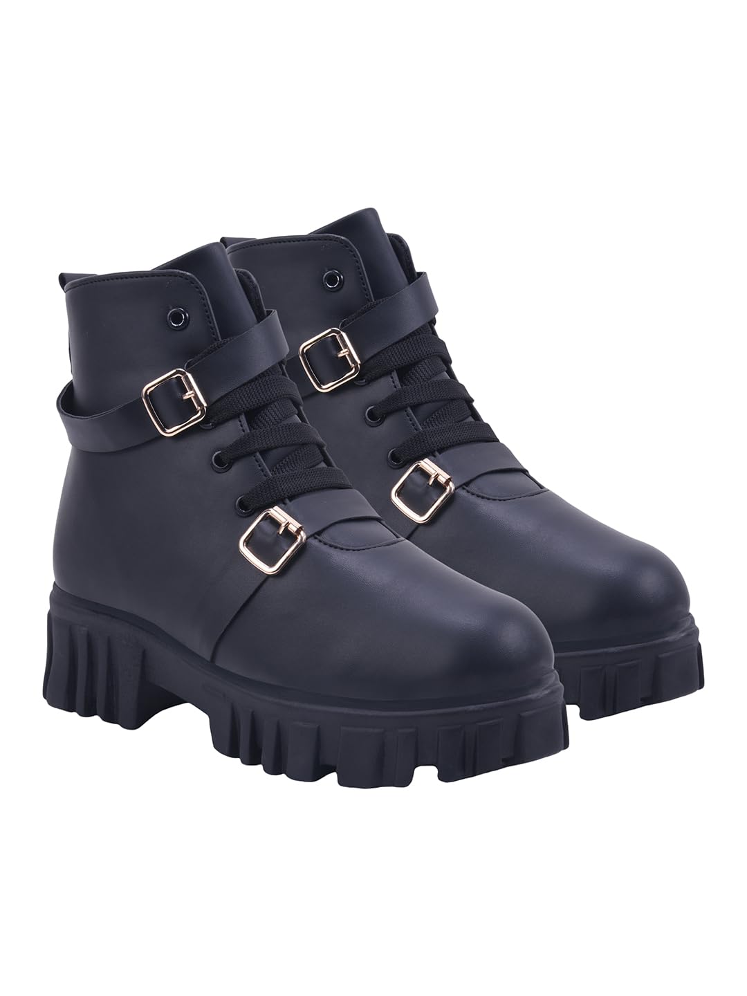 shoetopia Women's Ankle Boots with Low Heel & Gold Buckle – Stylish Slip-Resistant Short Boots for Casual & Party Footwear-picture-45