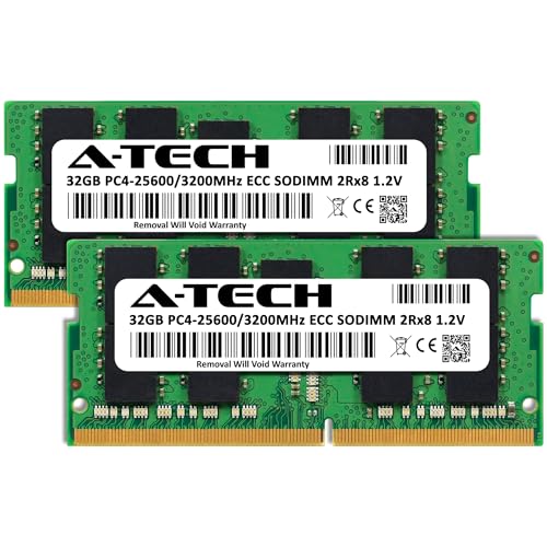 Image of A-Tech 64GB Kit (2x32GB) DDR4 3200MHz PC4-25600 ECC SODIMM 2Rx8 Dual Rank 1.2V 260-Pin RAM Memory Upgrade Modules for Microserver, Workstation, and Networking Platforms