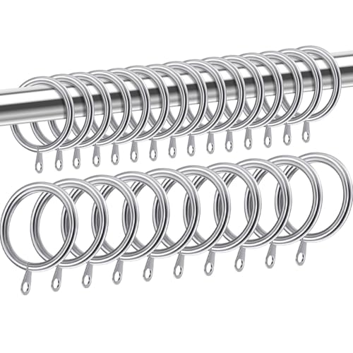 25 Pack Metal Curtain Rings, 35mm Internal Diameter Silver Curtain Pole Rings, Durable Hanging circles for hanging screen Poles, Shower Rods, and Drapery