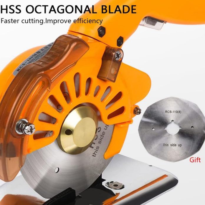 Máquina cortadora de tela eléctrica,altura de corte rotativa 27 mm Cortadora rotativa eléctrica Naranja Motor totalmente de cobre, 5 velocidades ajustables con lámpara LED,100C